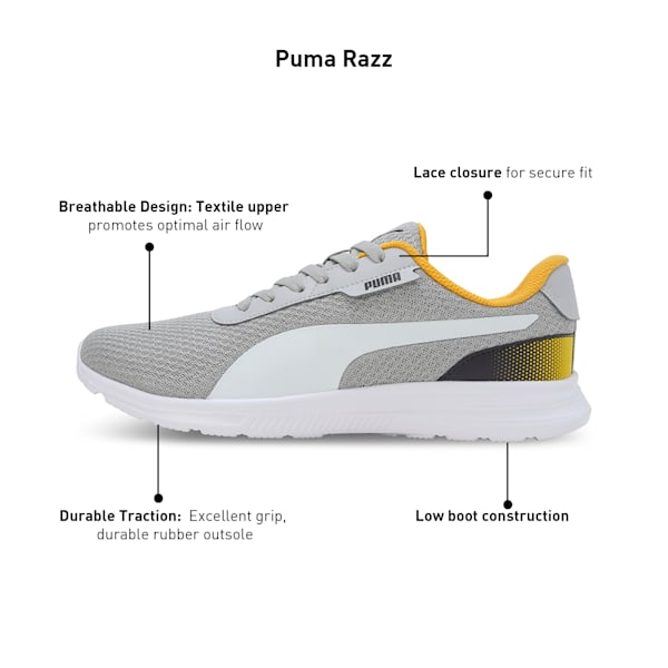Razz Men's Running Shoes, Ash Gray-PUMA White-Yellow Sizzle, extralarge-IND