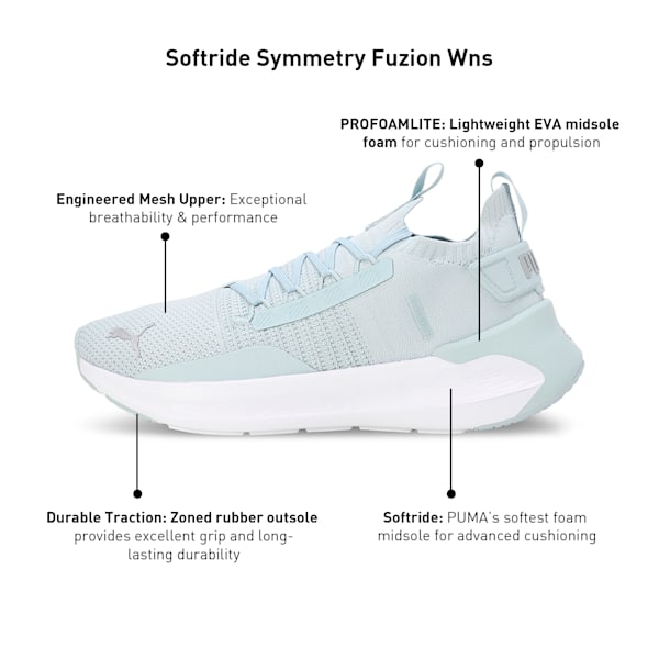 SOFTRIDE Symmetry Fuzion Women's Running Shoes, Frosted Dew-PUMA Silver, extralarge-IND