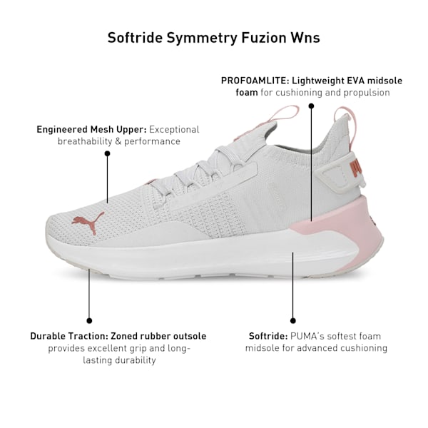 SOFTRIDE Symmetry Fuzion Women's Running Shoes, Feather Gray-Mauve Mist-Rose Gold, extralarge-IND