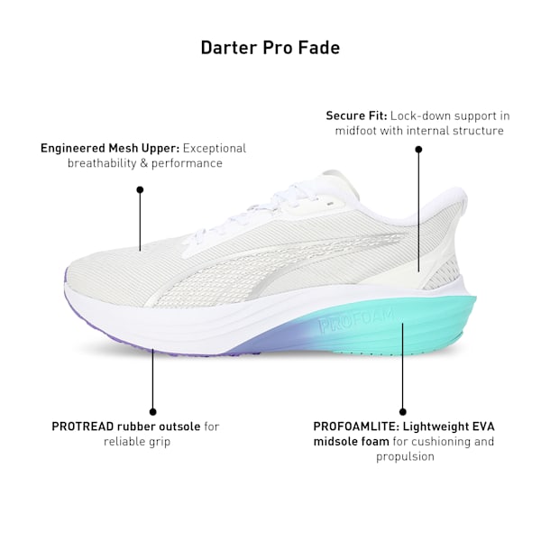 Darter Pro Fade Instant Cushioning Running Shoes, PUMA White-Electric Peppermint, extralarge-IND