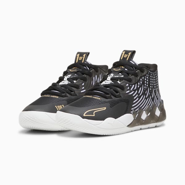 PUMA x LAMELO BALL MB.01 Rare Reserve Stripes Big Kids' Basketball Shoes, PUMA White-PUMA Black-PUMA Gold, extralarge