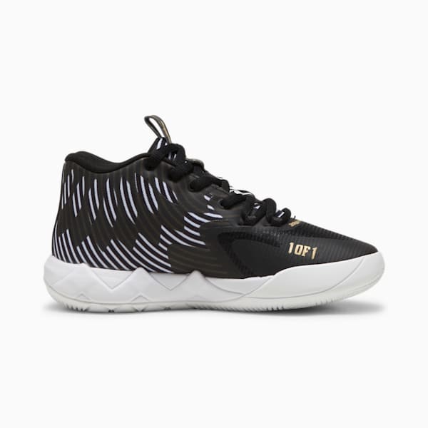 Tenis de basquetbol para niños grandes PUMA x LAMELO BALL MB.01 50th, PUMA White-PUMA Black-PUMA Gold, extralarge