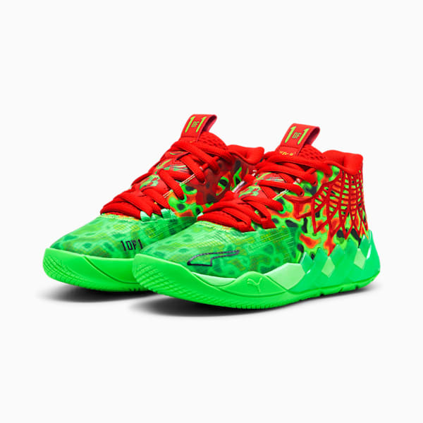 Tenis de baloncesto para niños grandes PUMA x LAMELO BALL MB.01, Fluro Green Pes-PUMA Red, extralarge