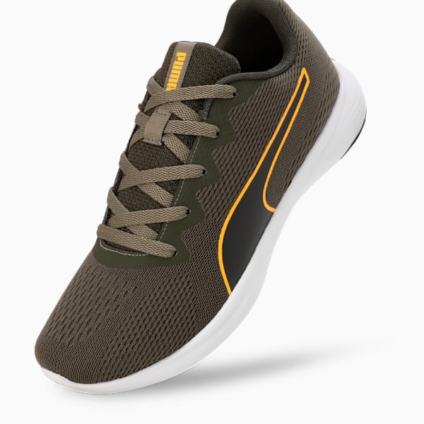 SOFTRIDE Vital Engineered Mesh Men's Running Shoes, PUMA Black-Dark Olive-Sun Stream, extralarge-IND