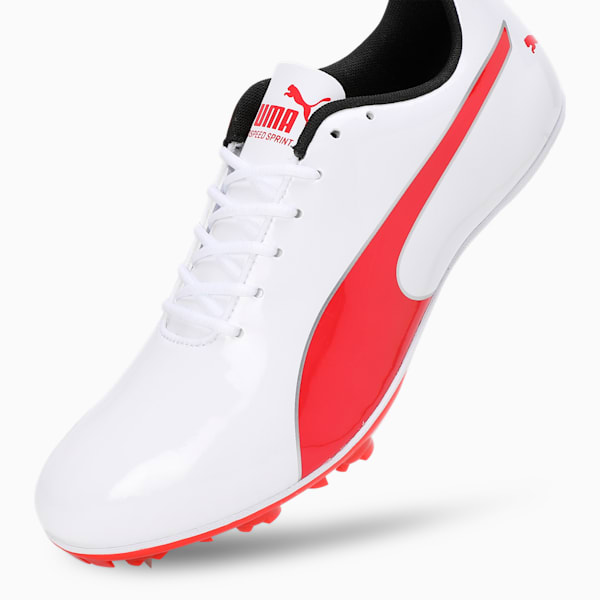 evoSPEED Sprint 14.5 Spikes Track and Field Running Shoes, PUMA White-PUMA Red-PUMA Silver, extralarge-IND