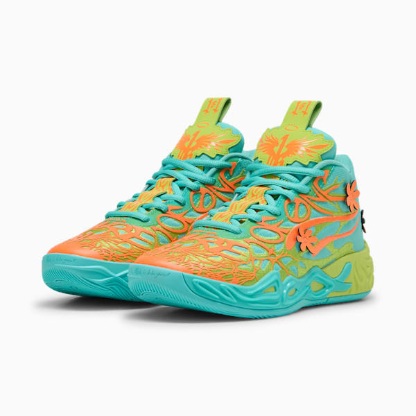 Tenis de básquetbol MB.04 Scooby Doo para jóvenes, Aquatic-Lime Smash-Heat Fire, extralarge