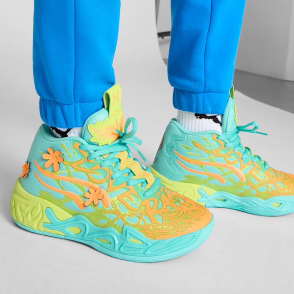 Tenis de básquetbol MB.04 Scooby Doo para jóvenes, Aquatic-Lime Smash-Heat Fire, extralarge