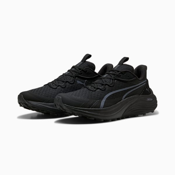 Black PUMA men's running shoes with a textured sole and lace-up closure.