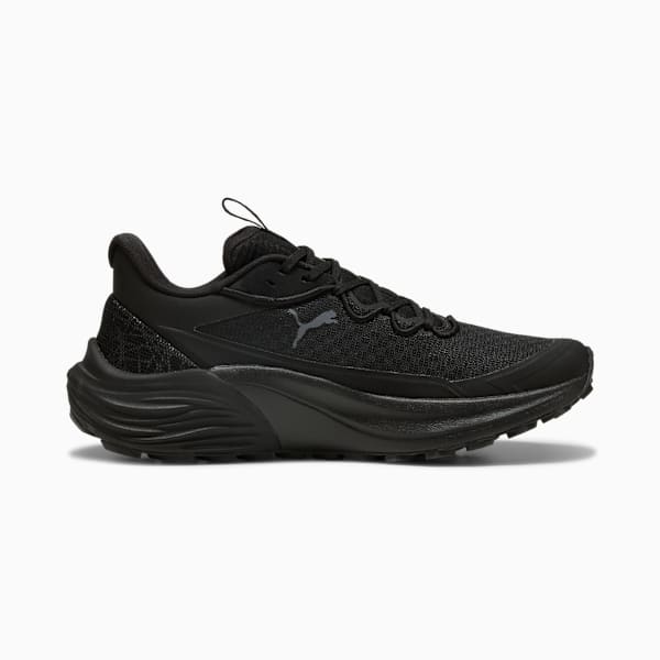 Black PUMA men's Voyage Nitro 3 running shoe with a layered sole design.