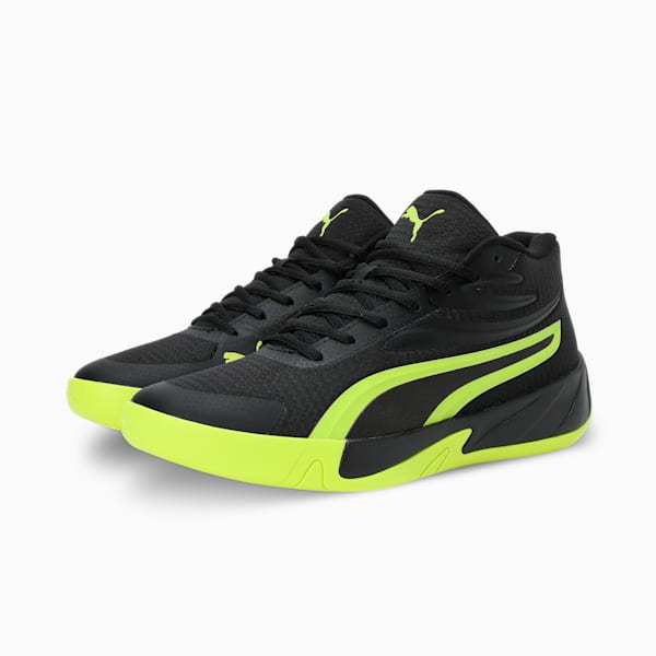 Court Pro Basketball Shoes, PUMA Black-Electric Lime, extralarge-IND
