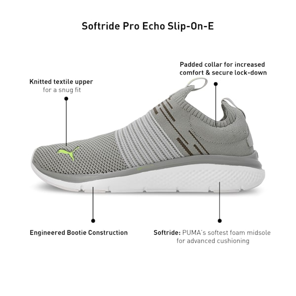 Softride Pro Echo Men's Slip-On Shoes, Cool Light Gray-Electric Lime, extralarge-IND