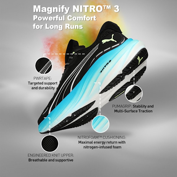 Magnify NITRO™ 3 High Cushion Performance Men's Running Shoes, PUMA Black-Speed Blue, extralarge-IND