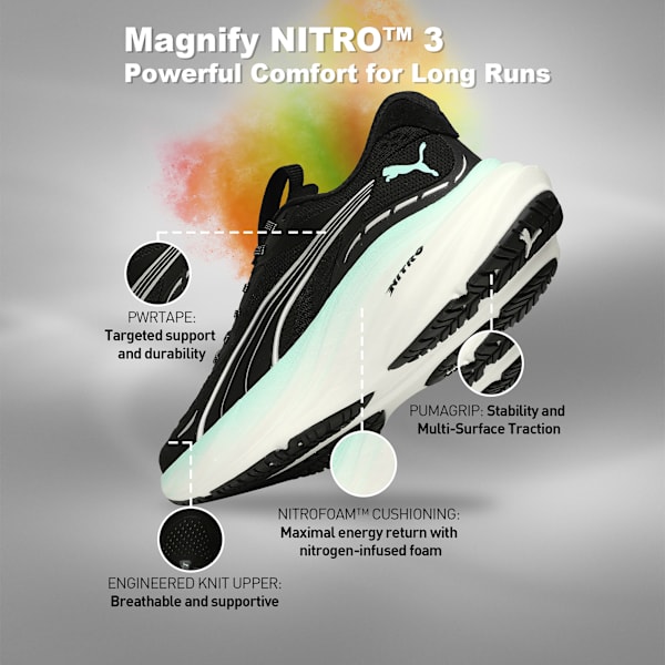 Magnify NITRO™ 3 High Cushion Performance Women's Running Shoes, PUMA Black-Mint Melt, extralarge-IND