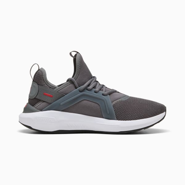 Grey PUMA unisex trainer with a white sole and a lace-up closure.