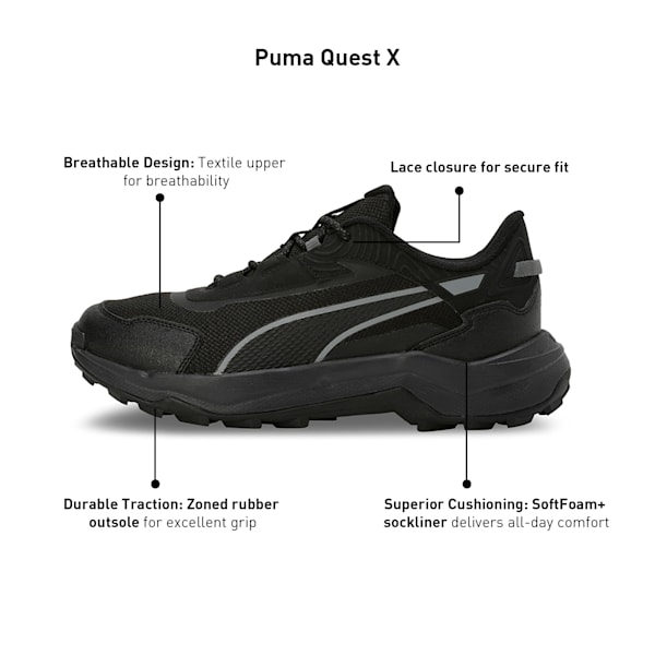Quest X Men's Running Shoes, PUMA Black-Cast Iron-Shadow Gray, extralarge-IND