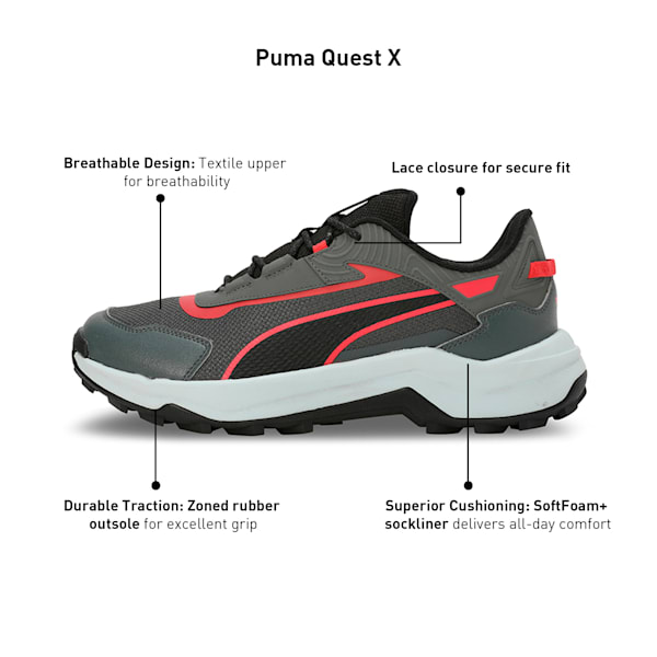 Quest X Men's Running Shoes, Mineral Gray-Active Red-PUMA Black, extralarge-IND