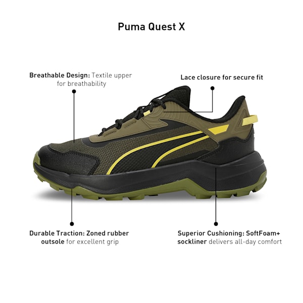Quest X Men's Running Shoes, Olive Green-PUMA Black-Yellow Burst, extralarge-IND