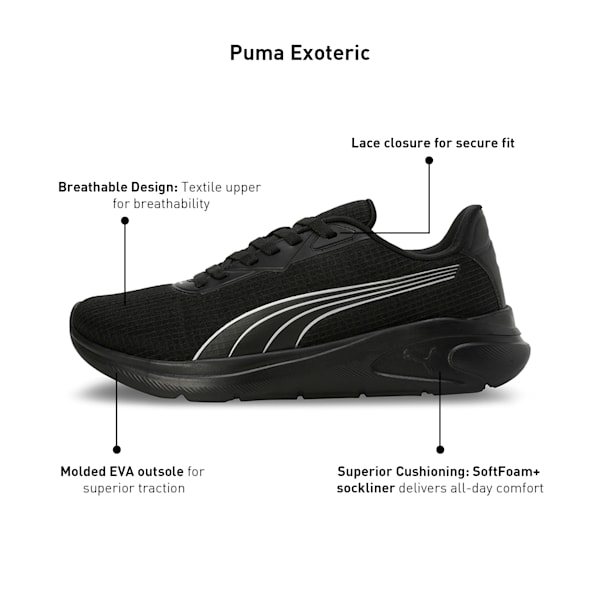 PUMA Exoteric Men's Running Shoes, PUMA Black-Puma Silver, extralarge-IND