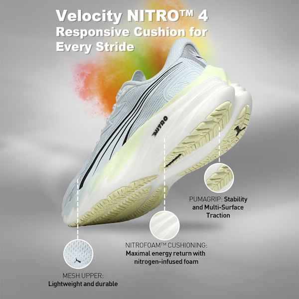 Velocity NITRO 4 Women's High Cushion Running Shoes, Sea Glass-Gold Moon, extralarge-IND