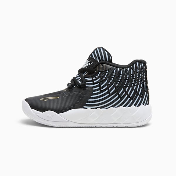 Tenis de basquetbol PUMA x LAMELO BALL MB.01 50th para niños pequeños, PUMA Black-PUMA White-PUMA Gold, extralarge
