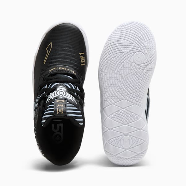 Tenis de basquetbol PUMA x LAMELO BALL MB.01 50th para niños pequeños, PUMA Black-PUMA White-PUMA Gold, extralarge