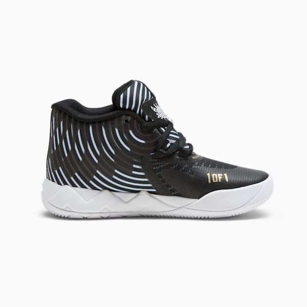 Tenis de basquetbol PUMA x LAMELO BALL MB.01 50th para niños pequeños, PUMA Black-PUMA White-PUMA Gold, extralarge