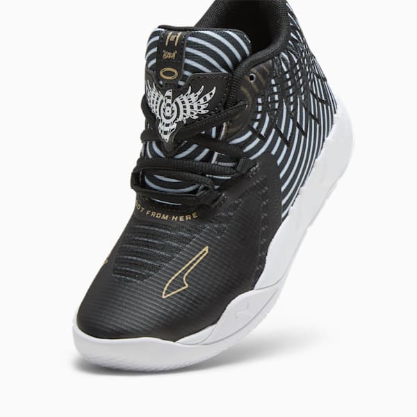 PUMA x LAMELO BALL MB.01 Rare Reserve Stripes Little Kids' Basketball Shoes, PUMA Black-PUMA White-PUMA Gold, extralarge