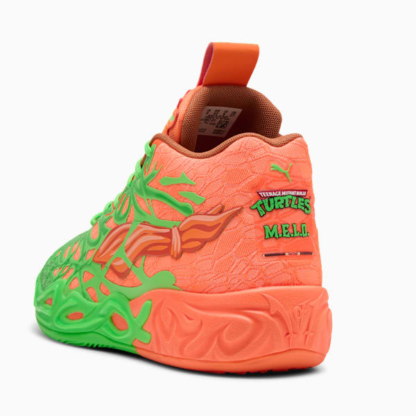 Chaussures de basketball PUMA x LAMELO BALL x TMNT L M MB.04 Homme, Fluro Green Pes-PUMA Green-Bright Aqua-Orange Glow, extralarge