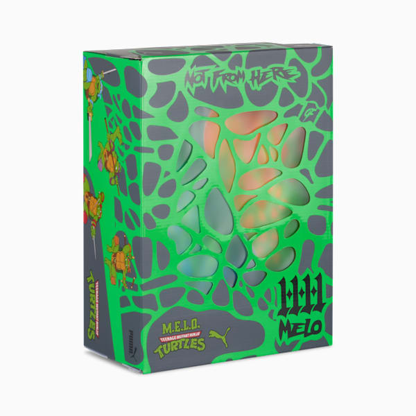 Chaussures de basketball PUMA x LAMELO BALL x TMNT L M MB.04 Homme, Fluro Green Pes-PUMA Green-Bright Aqua-Orange Glow, extralarge