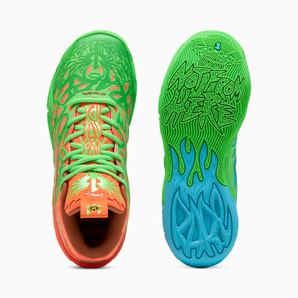 Chaussures de basketball PUMA x LAMELO BALL x TMNT L M MB.04 Homme, Fluro Green Pes-PUMA Green-Bright Aqua-Orange Glow, extralarge