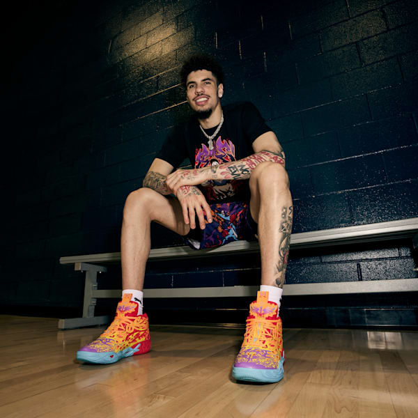 Tenis de básquet MB.04 Phoenix, PUMA Red-Orange Glow-Fluro Orange Pes-Purple Glimmer, extralarge