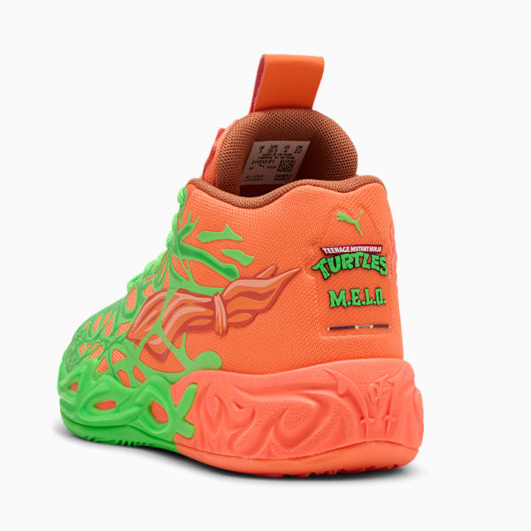 PUMA x LAMELO BALL x TMNT MB.04 Leonardo Michelangelo Big Kids' Basketball Shoes, Fluro Green Pes-PUMA Green-Bright Aqua-Orange Glow, extralarge