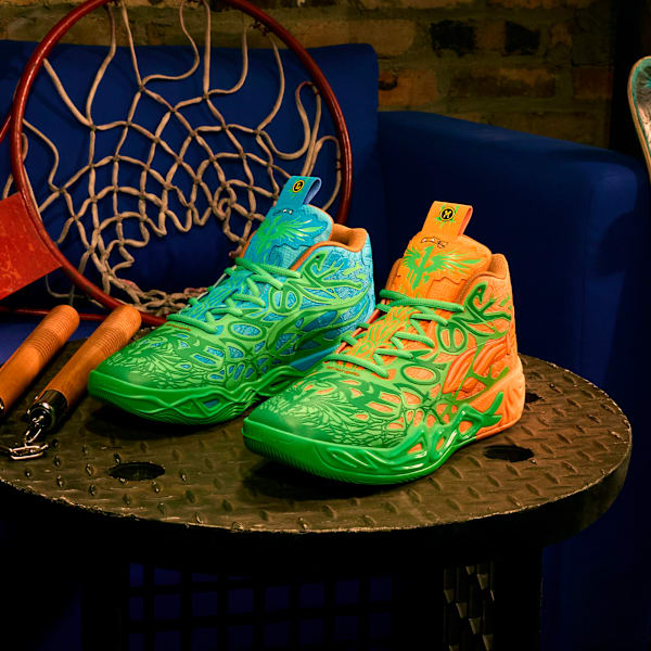 PUMA x LAMELO BALL x TMNT MB.04 Leonardo Michelangelo Big Kids' Basketball Shoes, Fluro Green Pes-PUMA Green-Bright Aqua-Orange Glow, extralarge