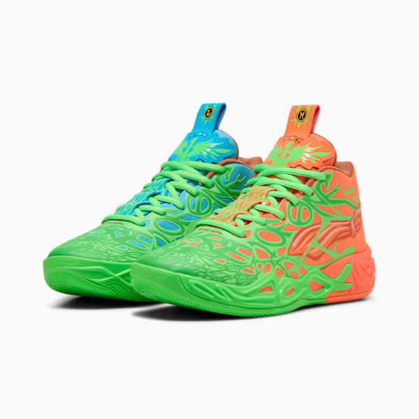 PUMA x LAMELO BALL x TMNT MB.04 Leonardo Michelangelo Big Kids' Basketball Shoes, Fluro Green Pes-PUMA Green-Bright Aqua-Orange Glow, extralarge