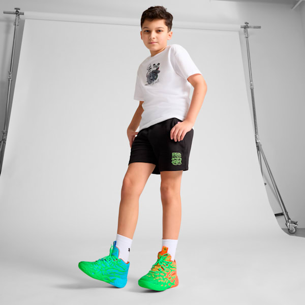Chaussures de basketball PUMA x LAMELO BALL x TMNT MB.04 Leonardo &amp; Michelangelo Enfant et adolescent, Fluro Green Pes-PUMA Green-Bright Aqua-Orange Glow, extralarge