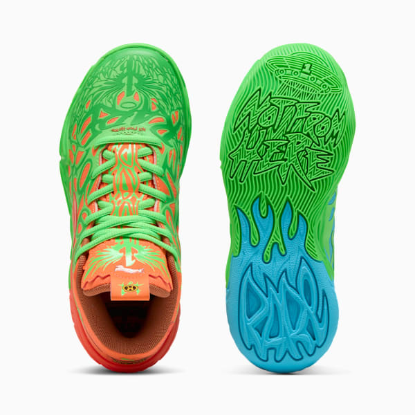PUMA x LAMELO BALL x TMNT MB.04 Leonardo Michelangelo Big Kids' Basketball Shoes, Fluro Green Pes-PUMA Green-Bright Aqua-Orange Glow, extralarge