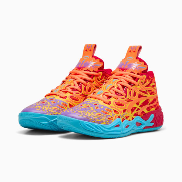 PUMA x LAMELO BALL MB.04 Phoenix Big Kids' Basketball Shoes, PUMA Red-Orange Glow-Fluro Orange Pes-Purple Glimmer, extralarge