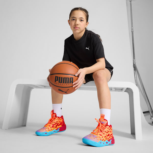 PUMA x LAMELO BALL MB.04 Phoenix Big Kids' Basketball Shoes, PUMA Red-Orange Glow-Fluro Orange Pes-Purple Glimmer, extralarge
