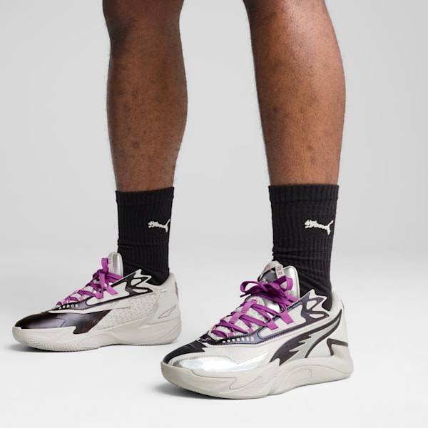 Scoot Zeros II Sterling Men's Basketball Shoes, Feather Gray-Wild Berry, extralarge