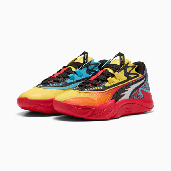 Scoot Zeros II Caution Big Kids' Basketball Shoes, Rickie Orange-Speed Yellow, extralarge