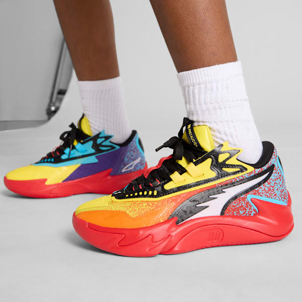 Tenis juvenil para basquetbol Scoot Zeros II Caution, Rickie Orange-Speed Yellow, extralarge