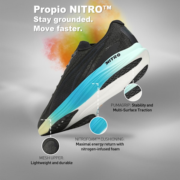 Propio NITRO™ Men's Running Shoes, PUMA Black-Mint Melt-Speed Blue, extralarge-IND