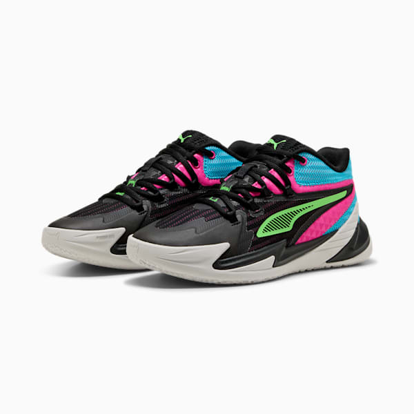 Tenis de básquetbol Dagger para niños grandes, PUMA Black-Fluro Pink Pes, extralarge