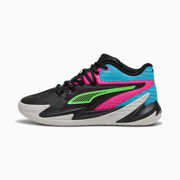 Tenis de básquetbol Dagger para niños grandes, PUMA Black-Fluro Pink Pes, extralarge