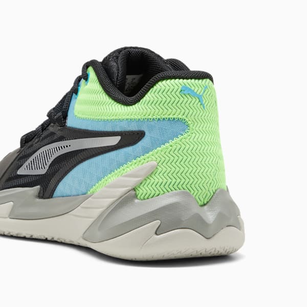 Tenis de básquetbol Dagger para niños grandes, PUMA Black-Bright Aqua-Green Glare, extralarge