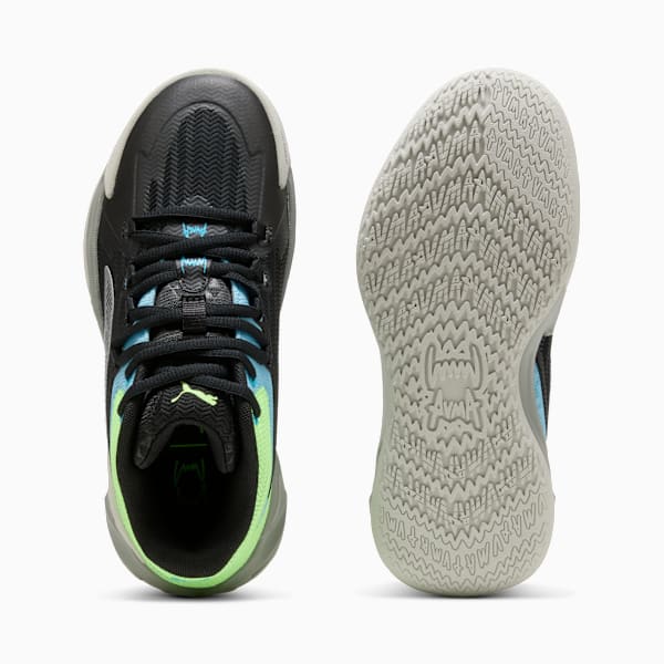 Tenis de básquetbol Dagger para niños grandes, PUMA Black-Bright Aqua-Green Glare, extralarge