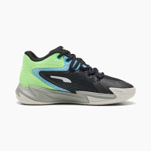 Tenis de básquetbol Dagger para niños grandes, PUMA Black-Bright Aqua-Green Glare, extralarge