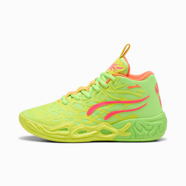 Tenis de básquet MB.04 Gem para adolescentes, Yellow Alert-Green Glare-Pink Alert, extralarge