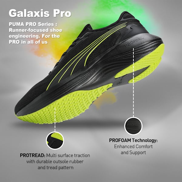 Galaxis Pro Men's Performance Boost Running Shoes, PUMA Black-Lime Smash-Strong Gray, extralarge-IND