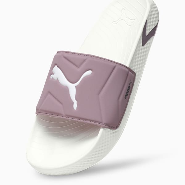 SoftridePro Leadpuff Women's Slides, Warm White-Elderberry-Raisin, extralarge-IND
